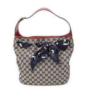 Gucci Small Posita Noho Red Navy Beige GG Canvas Shoulder Bag Red Navy. Beige